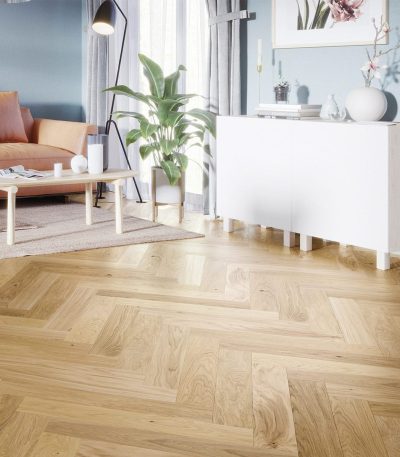 Natural Oak Herringbone Brushed & Matt Lacquered 110mm x 14mm Click Engineered Parquet Wood Flooring