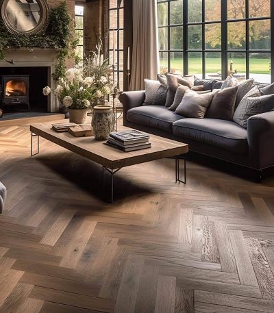 Fumed Oak Herringbone Brushed & Oiled - 90mm x 14mm Engineered Parquet Wood Flooring