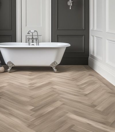 Unidrop Café Crème Oak Herringbone, 5.5mm - SPC Rigid Core Click System Vinyl Flooring