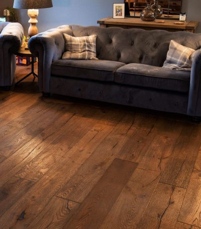 Spirited Mahogany Vintage Distressed Oak Plank, Hard Wax Oiled Black Cracks Engineered Wood Flooring