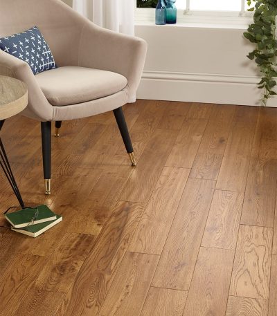 Honey Hand Scraped Oak UV Lacquered 125mm x 18mm Solid Plank Wood Flooring