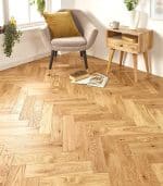 Classic Oak Brushed & Lacquered Herringbone 90mm x 12mm Engineered Parquet Wood Floor