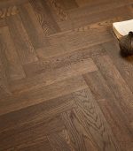 Dark Smoked Oak Herringbone Brushed & Lacquered 90mm x 14mm Engineered Parquet Wood Flooring
