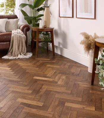 Double Smoked Oak Herringbone Brushed & Lacquered 70mm x 18mm Engineered Parquet Wood Flooring